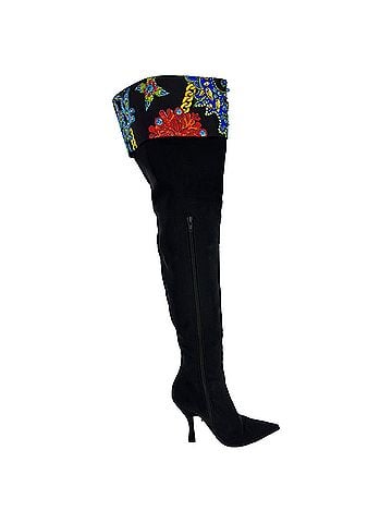 Versace Versace Over The Knee Boots w/ Crystals in Black Cotton (view 1)