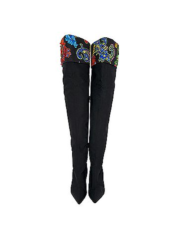 Versace Versace Over The Knee Boots w/ Crystals in Black Cotton (view 2)