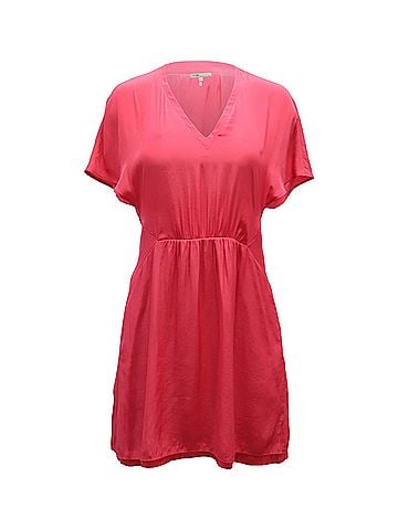 Maje Maje V-neck Gathered Summer Dress in Fuchsia Pink Silk (view 1)