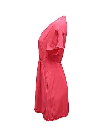 Maje Maje V-neck Gathered Summer Dress in Fuchsia Pink Silk (view 2)