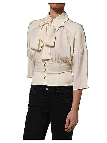 Dolce & Gabbana Off White Ascot Collar Long Sleeves Blouse Women's Top (view 2)