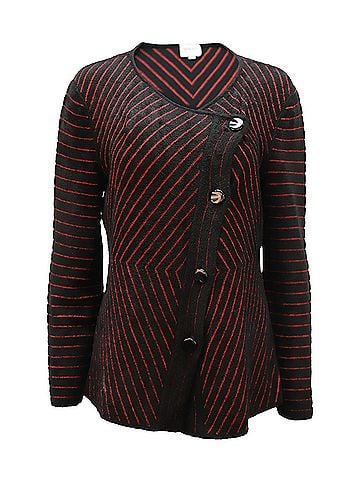 Giorgio Armani Armani Collezioni Chevron Cardigan in Red Print Wool (view 1)