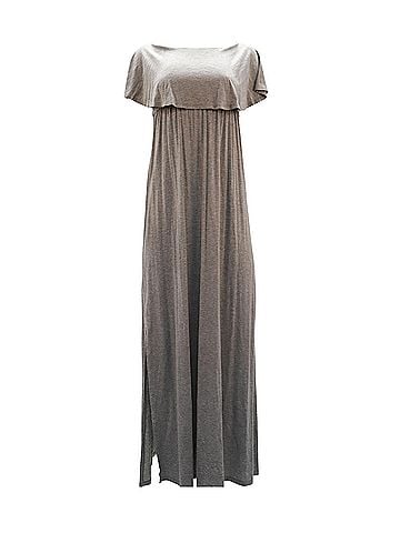 Alice + Olivia Alice + Olivia Off Shoulder Slit Dress in Grey Lyocell (view 1)