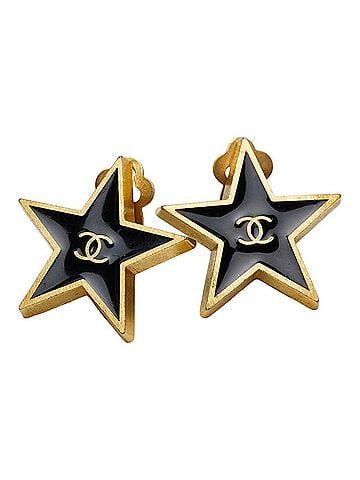 Chanel Chanel Coco Mark Star Motif Earrings, 01P Engraving, Black Gold Plated, Women's CHANEL (view 1)