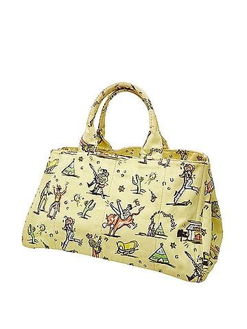 Prada Prada Triangle Logo Plate Canapa Large Tote Bag Printed Yellow Multicolor Canvas Women's PRADA (view 2)