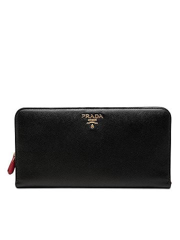 Prada Prada Logo Round Zip Long Wallet, Black Saffiano Leather, Women's PRADA (view 1)