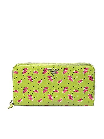 Prada Prada Smart Watermelon Print Round Zip Long Wallet, Green Pig Saffiano Leather, Women's PRADA (view 1)