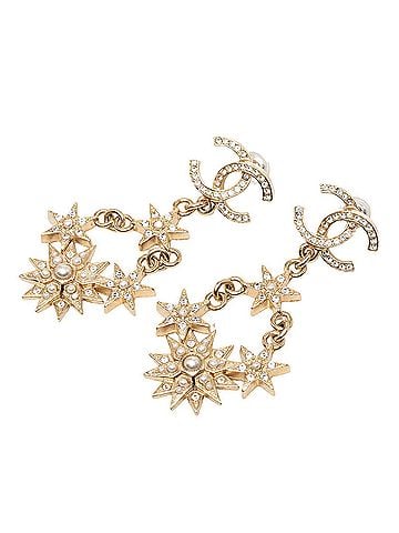 Chanel Chanel Coco Mark Stud Earrings, Swing Star Design, 15A Gold Plated Rhinestone, Faux Pearl, Women's CHANEL (view 1)