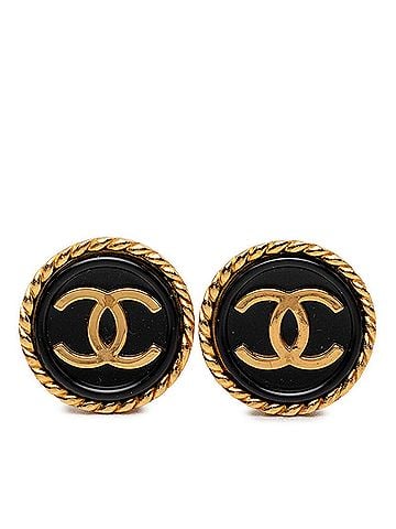 Chanel Chanel Vintage Coco Mark Earrings, Gold and Black Plated, Women's CHANEL (view 1)