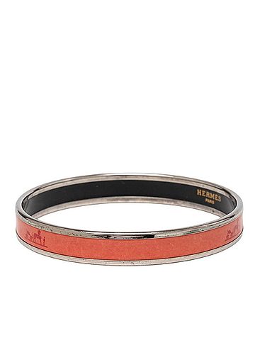 Hermès Hermes Email PM Cloisonné Bangle, Silver and Orange Tones, Metal Enamel, Women's HERMES (view 2)