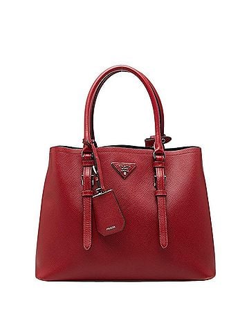 Prada Prada Triangle Logo Plate Tote Bag Handbag Red Saffiano Leather Women's PRADA (view 1)