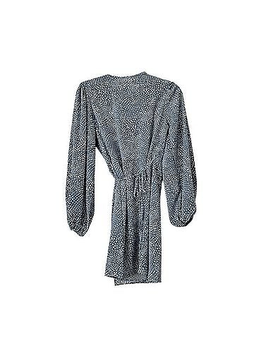 Glamorous Blue Polka Dot Wrap Dress | Puff Sleeve Mini 2 Casual Dress (view 2)