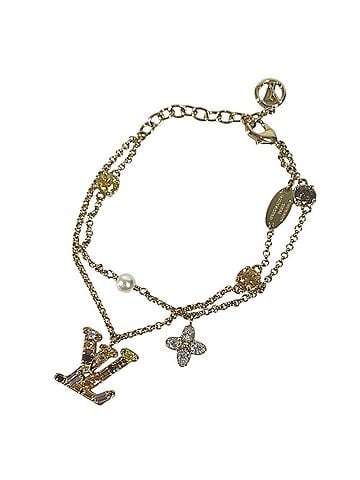 Louis Vuitton LOUIS VUITTON M1683A Bangle Accessory, Double Strand, Ladies' LV Metal Strass Faux Pearl Rhinestone Chain Bracelet, Metal, Men's &amp; Women's, Gold (view 1)