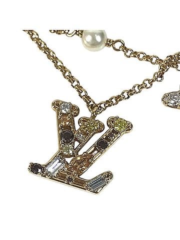 Louis Vuitton LOUIS VUITTON M1683A Bangle Accessory, Double Strand, Ladies' LV Metal Strass Faux Pearl Rhinestone Chain Bracelet, Metal, Men's &amp; Women's, Gold (view 2)