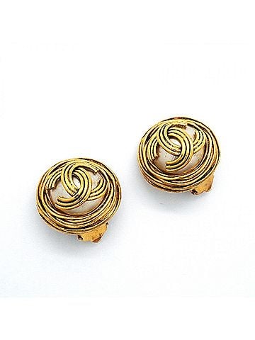 Chanel Chanel Earrings, Coco Mark Circle, GP Plated, Faux Pearl, Gold, Women's, P3195669 (view 2)