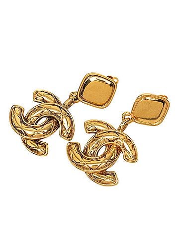 Chanel Chanel Vintage Matelassé Coco Mark Earrings, Gold Plated, Women's CHANEL (view 1)