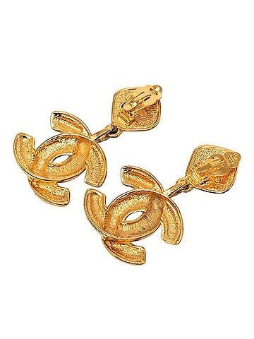 Chanel Chanel Vintage Matelassé Coco Mark Earrings, Gold Plated, Women's CHANEL (view 2)