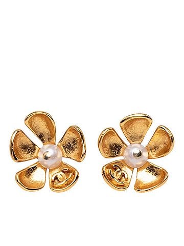 Chanel Chanel Coco Mark Flower Motif Stud Earrings, Gold Plated, Faux Pearl, Women's CHANEL (view 2)