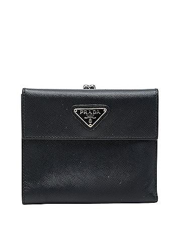 Prada Prada Triangle Logo Plate Saffiano Leather Bi-fold Wallet, Black Leather, Women's PRADA (view 1)