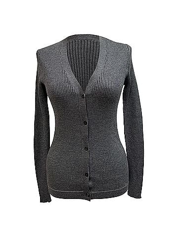 Prada Prada Ribbed-Knit Cardigan in Grey Wool (view 1)