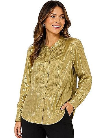 J.Crew Slim-fit Tuxedo Shirt in Gold Lamé Long Sleeve T-Shirt (view 1)
