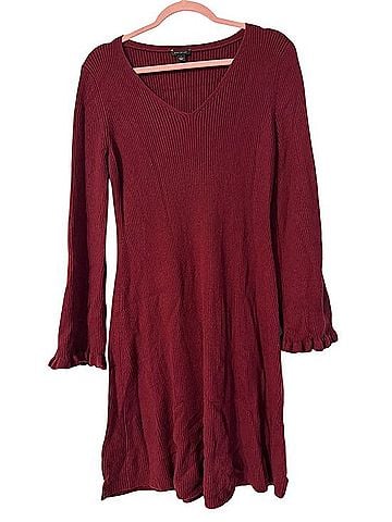 Ann Taylor Ribbed V-Neck Sweater Dress Casual Dress (view 1)