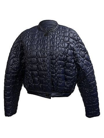 Ganni Ganni Quilted Cropped Jacket in Navy Blue Polyamide (view 1)
