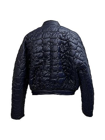 Ganni Ganni Quilted Cropped Jacket in Navy Blue Polyamide (view 2)