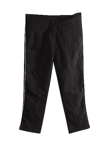 Ann Demeulemeester Ann Demeulemeester Gold Stripe Side Detail Cropped Trousers in Black Nylon (view 1)