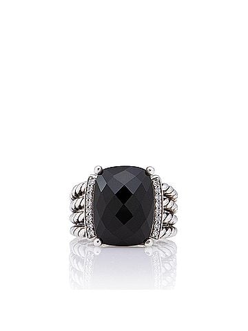 David Yurman David Yurman Sterling Silver Diamond Onyx Wheaton Ring - Size 8 (view 1)