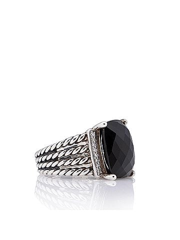 David Yurman David Yurman Sterling Silver Diamond Onyx Wheaton Ring - Size 8 (view 2)