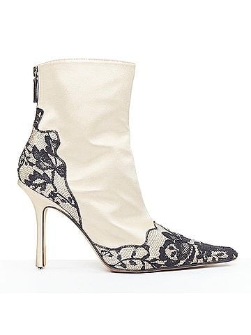 Jimmy Choo Jimmy Choo satin lace trim point toes heel ankle booties (view 1)