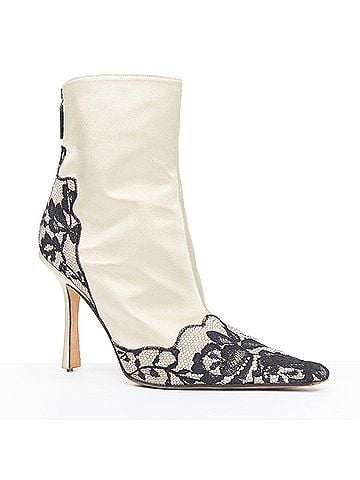 Jimmy Choo Jimmy Choo satin lace trim point toes heel ankle booties (view 2)