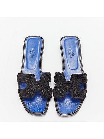 Hermès Hermes Oran H logo beaded blue insole sandals (view 1)