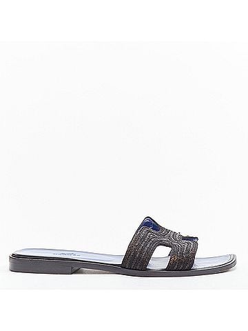 Hermès Hermes Oran H logo beaded blue insole sandals (view 2)