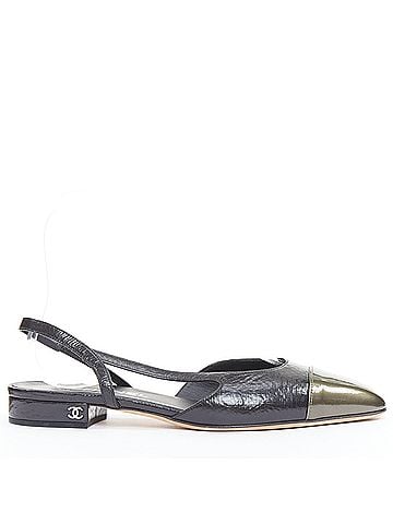 Chanel Chanel two tone gunmetal cap toe black leather flats (view 1)