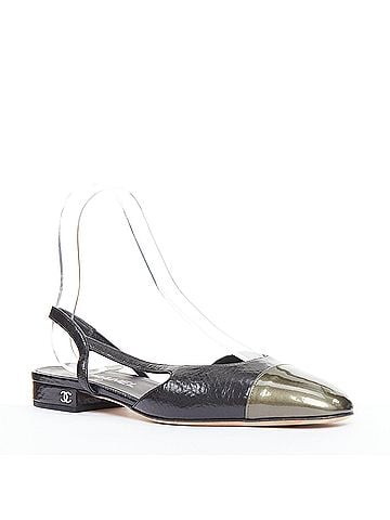 Chanel Chanel two tone gunmetal cap toe black leather flats (view 2)