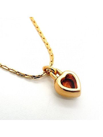 Christian Dior Christian Dior Necklace, Heart Motif, GP Plated, Rhinestone, Gold, Women's (view 2)