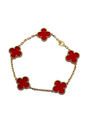 Van Cleef & Arpels Van Cleef &amp; Arpels Alhambra Bracelet, 5 Motifs, 18K Yellow Gold, Carnelian Red, Ladies'. (view 1)
