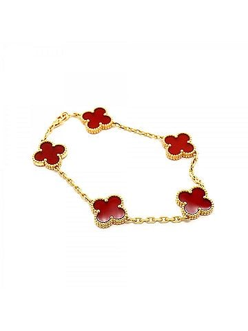 Van Cleef & Arpels Van Cleef &amp; Arpels Alhambra Bracelet, 5 Motifs, 18K Yellow Gold, Carnelian Red, Ladies'. (view 2)
