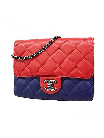 Chanel Chanel Matelassé Chain Shoulder Bag, Lambskin, Navy Pink, Women's, P3286568 (view 1)