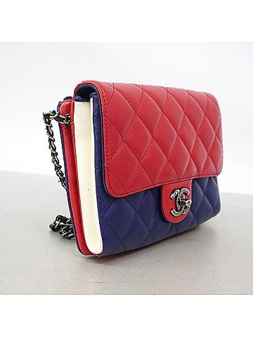 Chanel Chanel Matelassé Chain Shoulder Bag, Lambskin, Navy Pink, Women's, P3286568 (view 2)