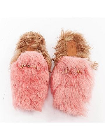 Gucci Gucci Princetown pink brown high pile fur horsebit mules (view 1)