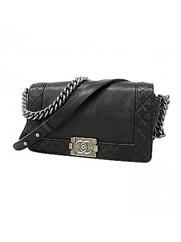 Chanel Chanel Boy Chain Shoulder Bag, Calfskin, Black, Women's, P3256058 (view 1)