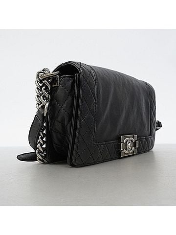 Chanel Chanel Boy Chain Shoulder Bag, Calfskin, Black, Women's, P3256058 (view 2)