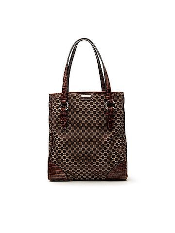 Céline Croc Embossed Leather Trimmed Macadam Canvas Tote (view 1)