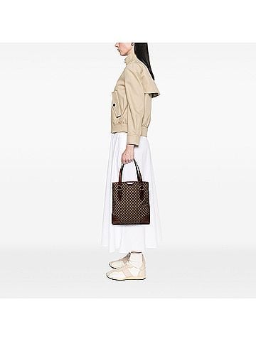 Céline Croc Embossed Leather Trimmed Macadam Canvas Tote (view 2)
