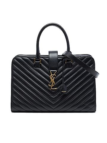 Saint Laurent Medium Chevron Calfskin Monogram Cabas Satchel (view 1)