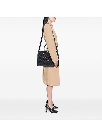 Saint Laurent Medium Chevron Calfskin Monogram Cabas Satchel (view 2)
