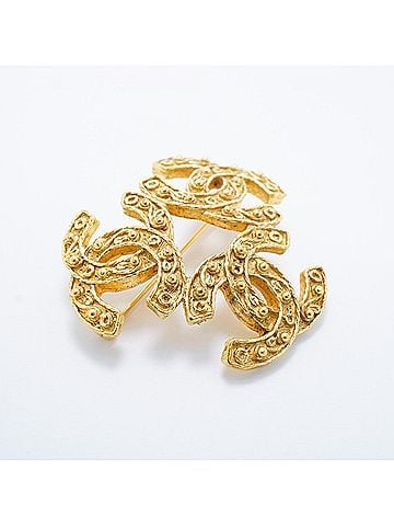 Chanel Chanel Brooch, Coco Mark Triple Coco, GP Plated Gold, Women's (view 2)